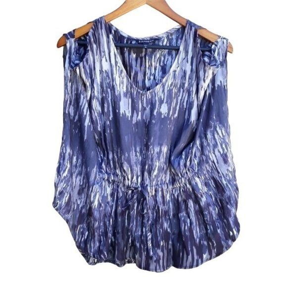 Express Top Womens XS Ombre Paint Splatter Striped Batwing Cape Cutout Shoulders - Picture 1 of 14
